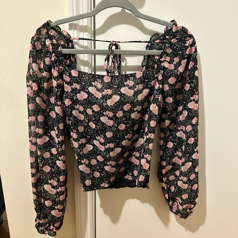 Lucy Paris Black and Pink Floral Blouse